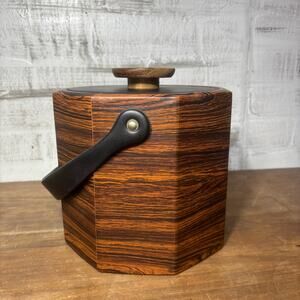 Mid Century Kraftware Faux Wood Ice Bucket